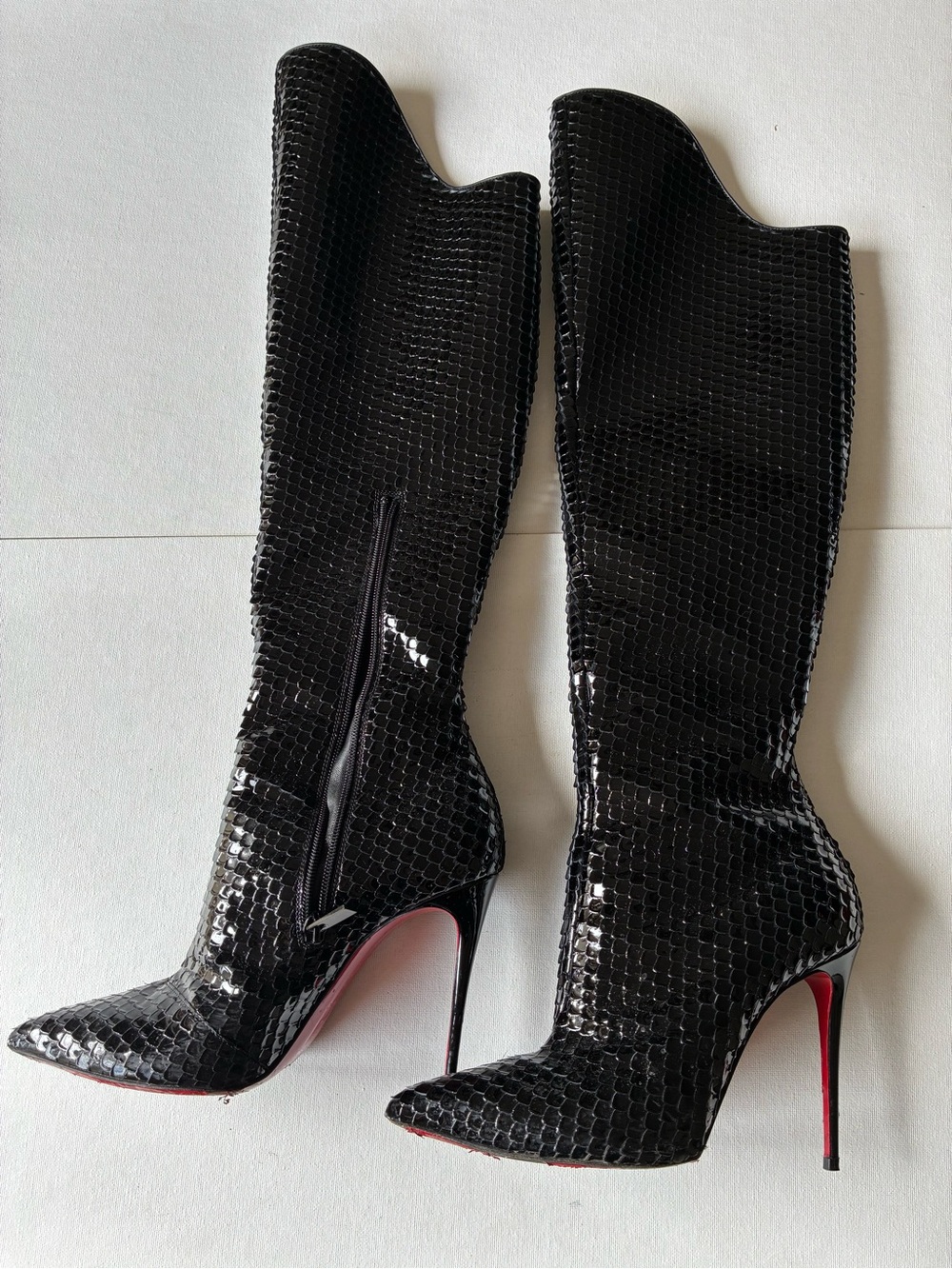 Christian Louboutin Alta Botta knee high boots bird embossed patent 115 36.5